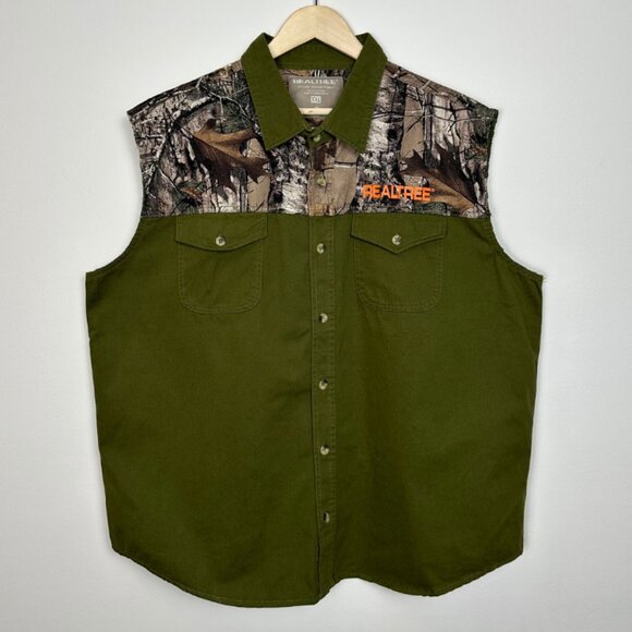 RealTree Camo Men's Button-Up Collared Cut-Off Vest - Size 2XL / XXL - Picture 2 of 6